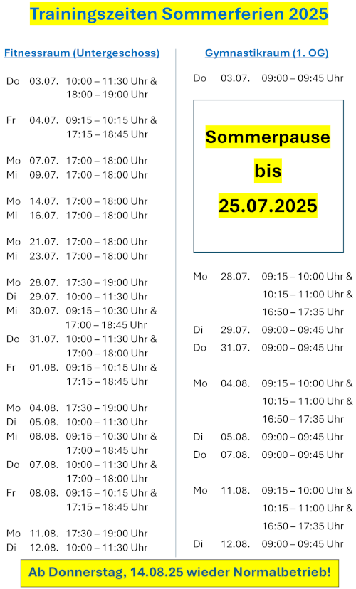 VfL Hameln Ferien Zeiten Gesundheitssport
